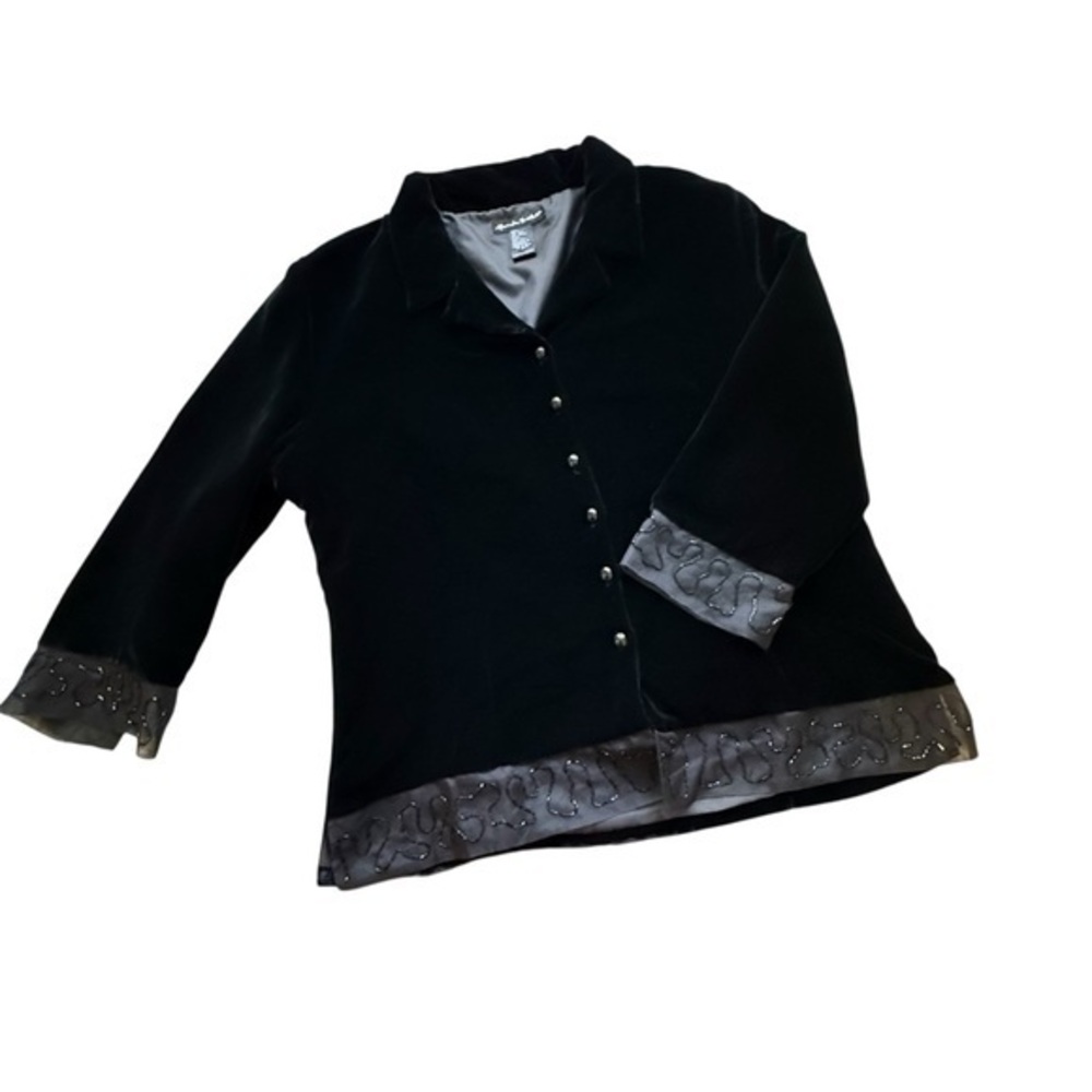 Alexandra Bartlett Velvet Jacket Embellished Beaded Trim Black Women’s L